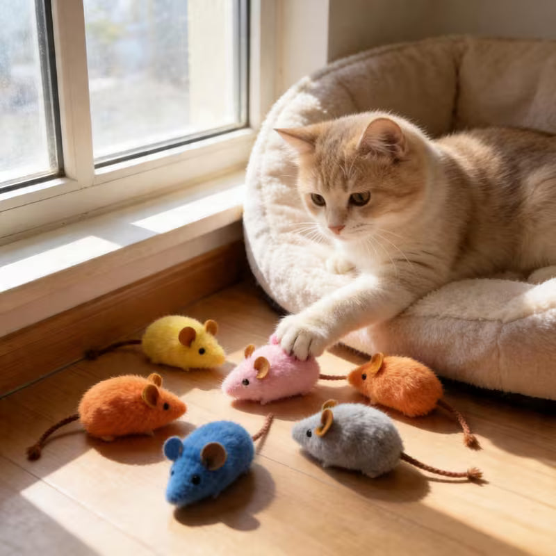 3pcs Long-Tailed Mouse Cat Sound Plush Toy