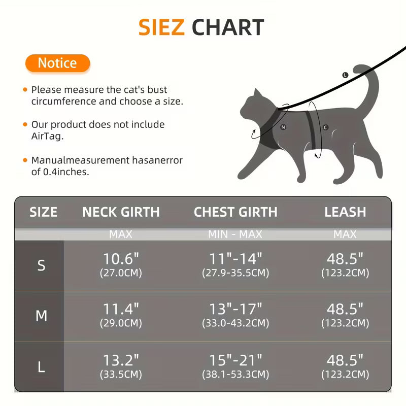 Cat Harness and Leash Set with Airtag Holder