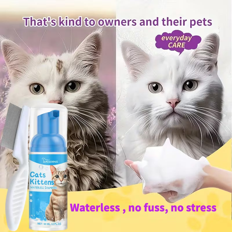 Quick-Effect Pet Dry Shampoo Foam Duo with Detangling Comb