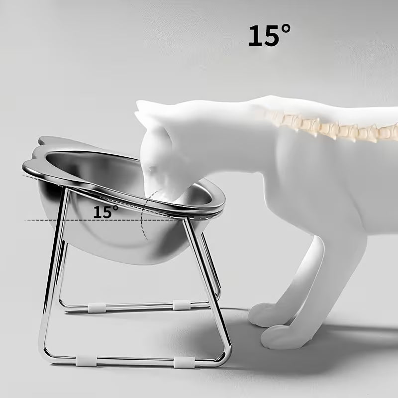 Stainless Steel Elevated Cat Feeding & Water Dish - Silver