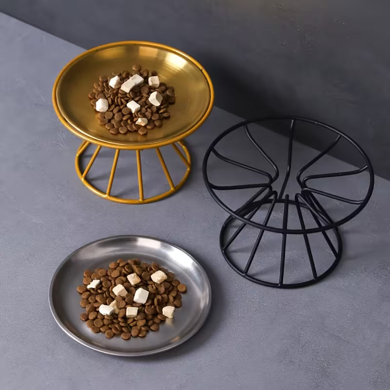 Anti-Flipping Cat Food Bowl with Tall Iron Stand Silver