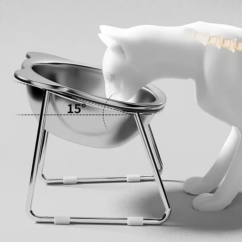 Stainless Steel Inclined Cat Feeding & Watering Dish