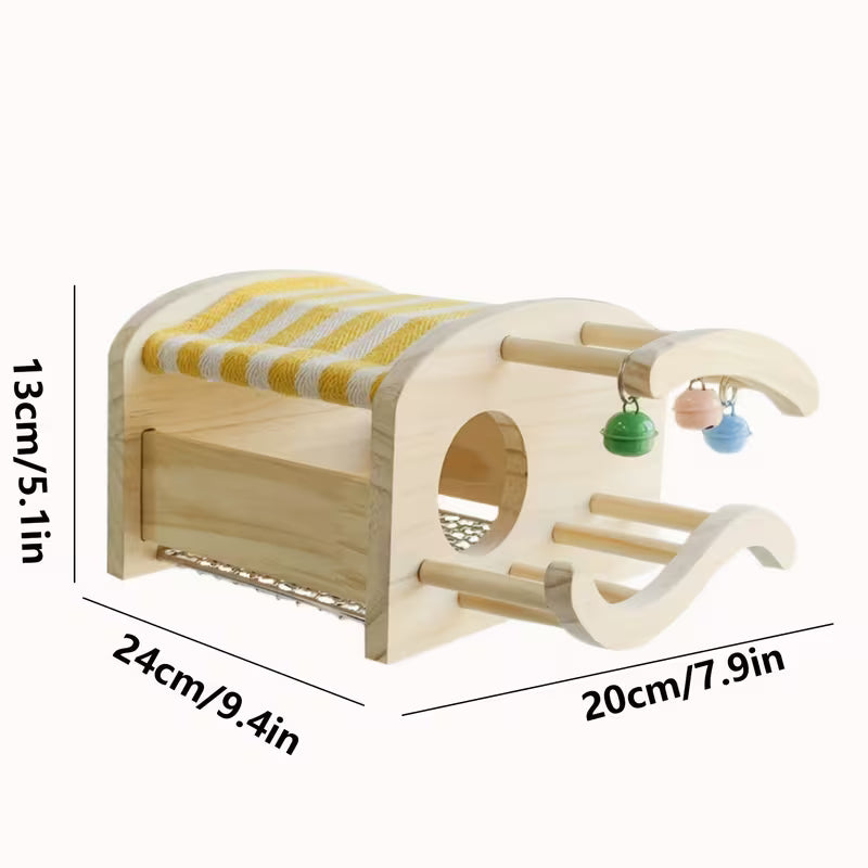 Wooden Bird Playhouse with Mirror, Perch and Bells
