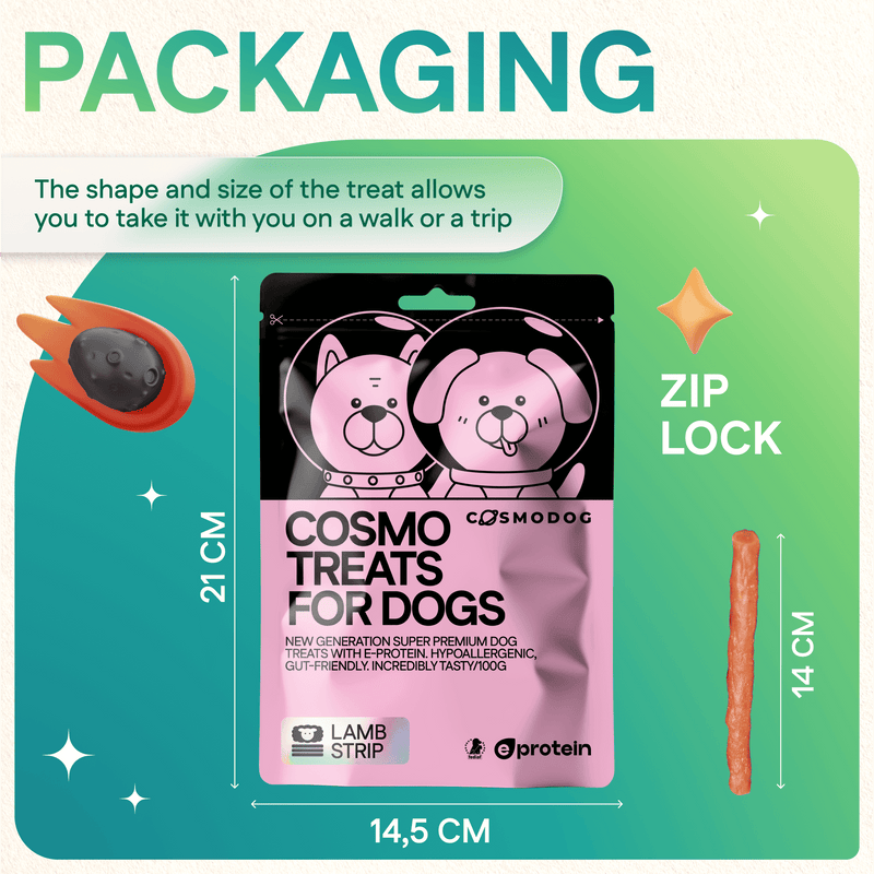 Cosmodog Lamb Strip Dog Treats Doypack 100g