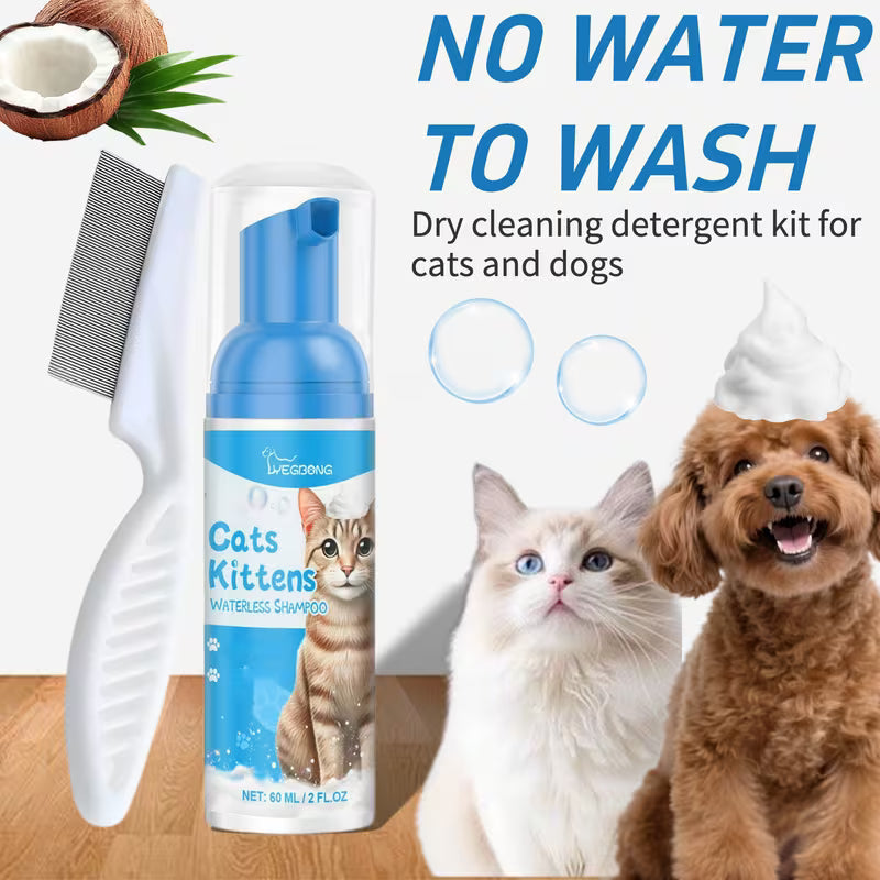 Quick-Effect Pet Dry Shampoo Foam Duo with Detangling Comb