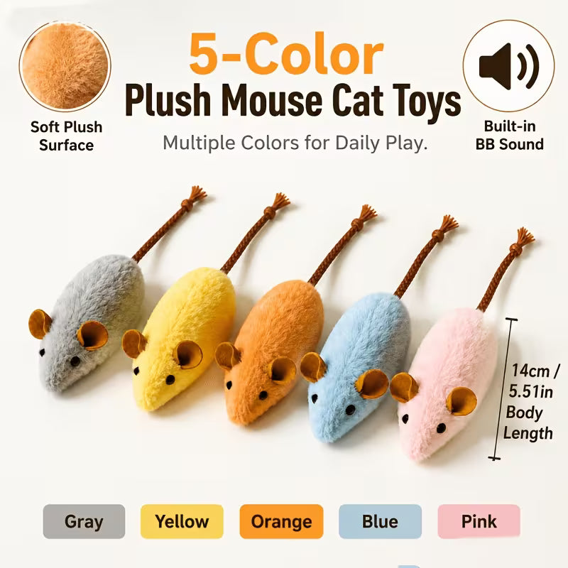 3pcs Long-Tailed Mouse Cat Sound Plush Toy