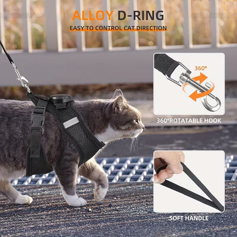 Cat Harness and Leash Set with Airtag Holder