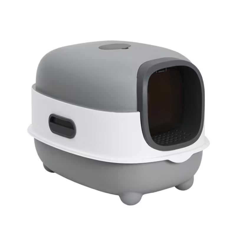 Gray Extra Large Enclosed Cat Litter Box with Shovel