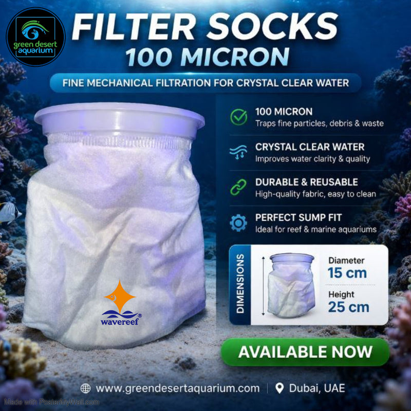 WaveReef Filter Socks 100 Micron – 15cm Diameter x 25cm Height Aquarium Sump Filter