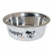 HAPPY STAINLESS STEEL DOG BOWLS - WHITE 0.4L