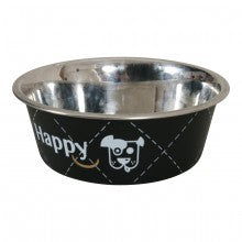 HAPPY STAINLESS STEEL DOG BOWLS - BLACK 0.4L